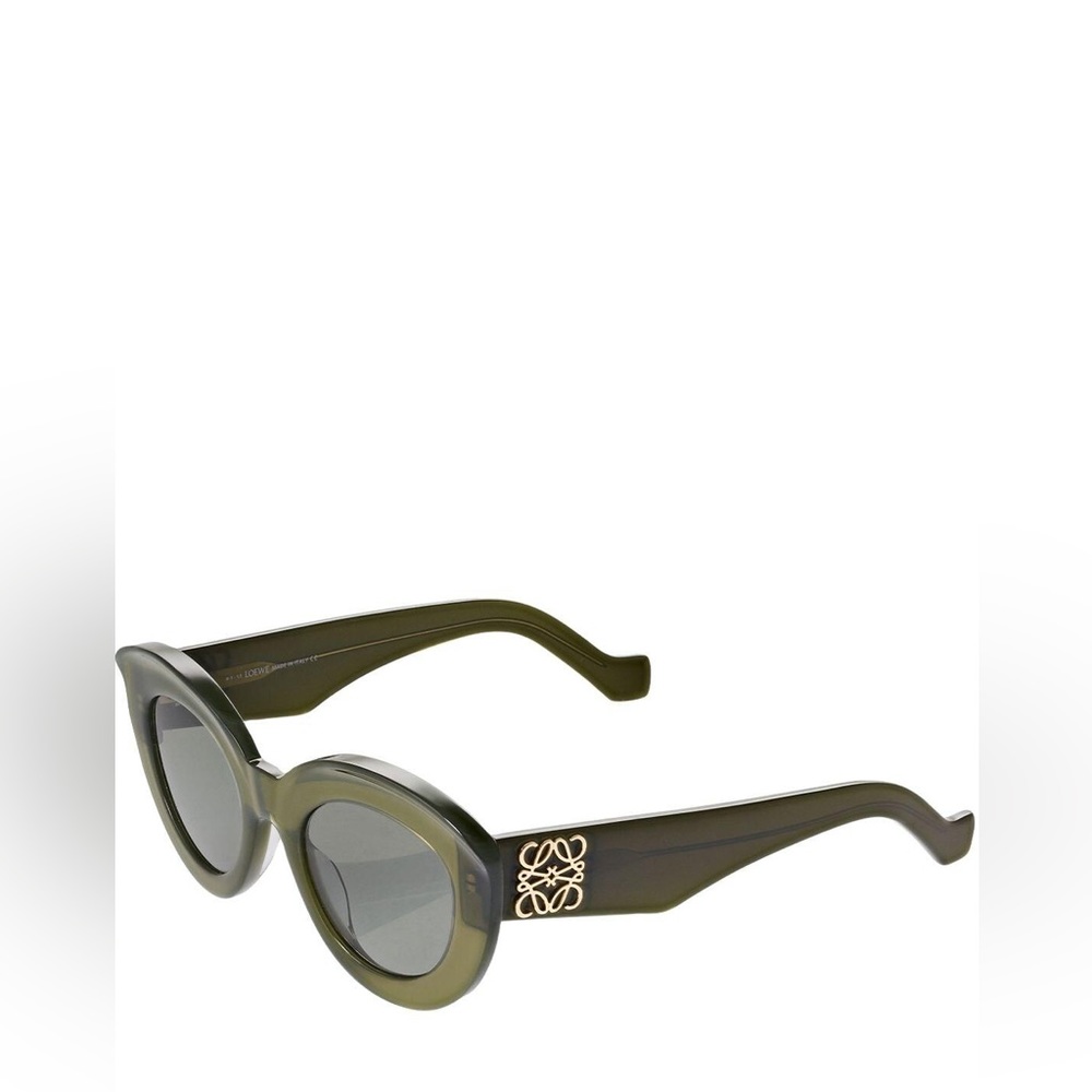 Loewe Olive Green Round Frame Sunglasses with Gold Anagram Accent